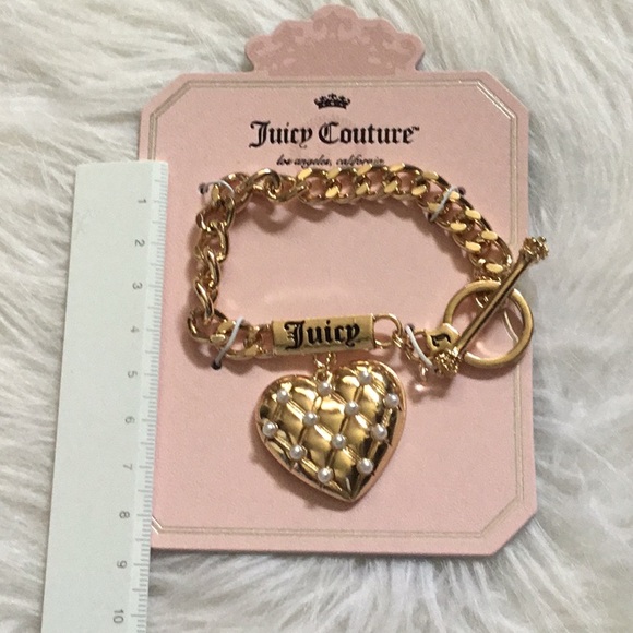 ✨NWT Juicy Couture Logo Heart Tag Gold Chain Bracelet Y2K - Picture 4 of 4